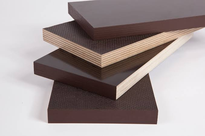 Stack of laminated plywood boards