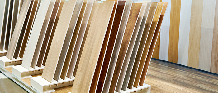 Veneer sheet samples displayed upright in-store