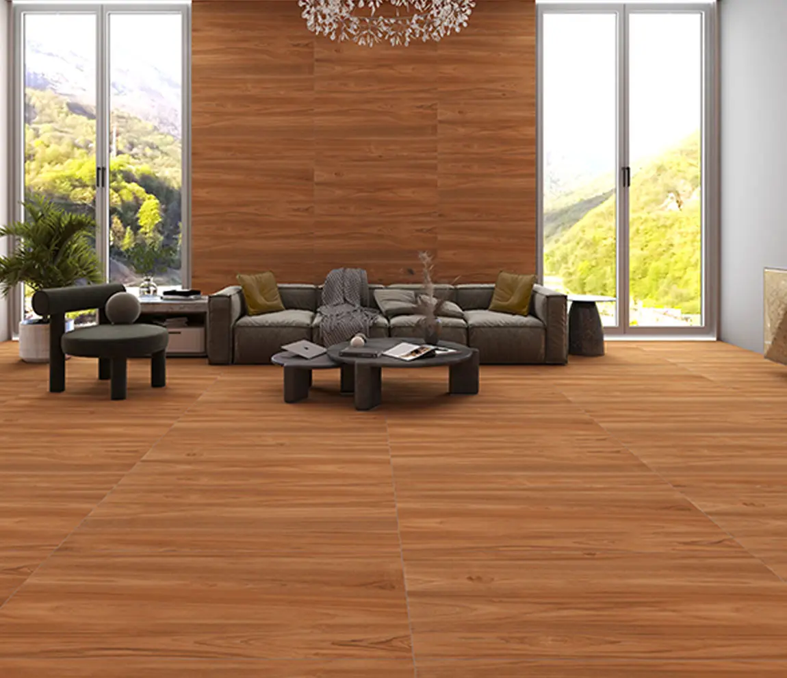 WPC wood-look wall and flooring in a living room